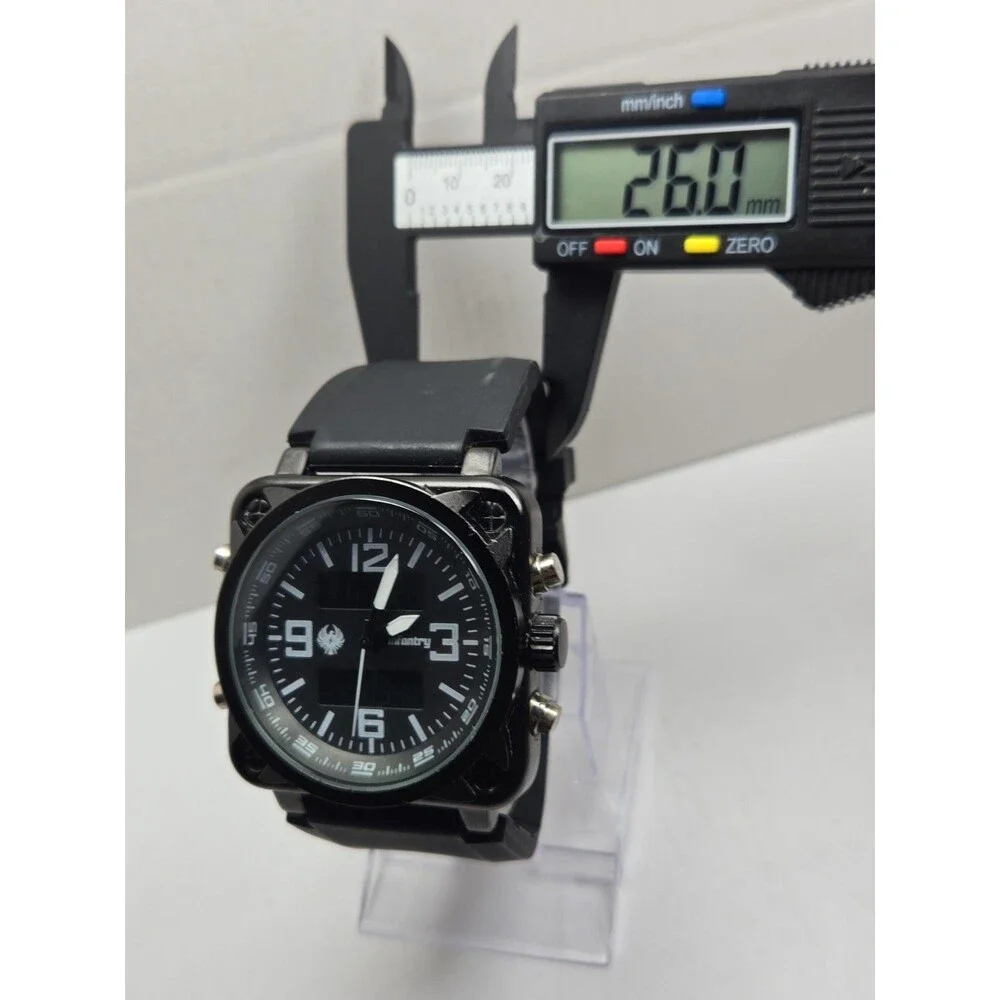 Infantry Night Stealth Ana Digi Square 46mm Mens Watch Black  Alarm New Battery